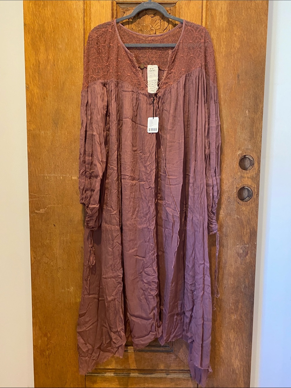 Free People FP ONE maxi dress maybe pink purple MEDIUM sheer lace long sleeve